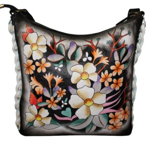 Black Flower Hand Painted Braided Hand Bag