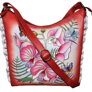 Red Flower Hand Painted Braided Shoulder Bag
