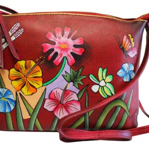 Burgundy Hand Painted Crosss-Body Shoulder Bag