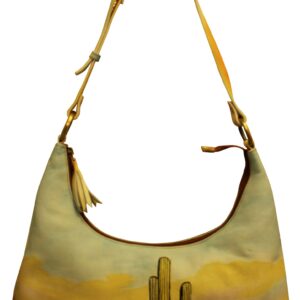 Cactus all leather hand painted shoulder bag