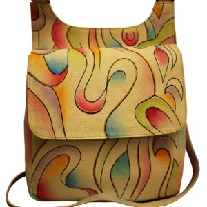 Abstract all leather hand painted cross body mail bag