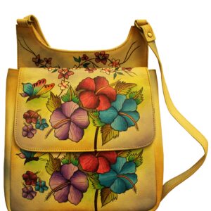 Flowers hand painted cross-body mail bag
