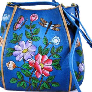 Dark Blue Flowers Hand Painted Large Organizer Bag