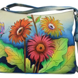 Colorful Daisies Hand Painted Hobo Medium Bag