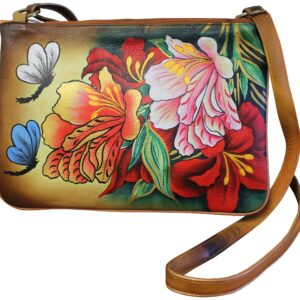 Floral hand Painted Tri-zip Hand Bag