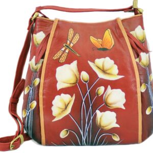 Lilies Burgundy Hand Painted Organizer Crossbody Bag