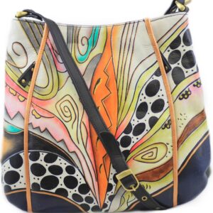 Leopard Hand Painted Large Organizer Crossbody Bag