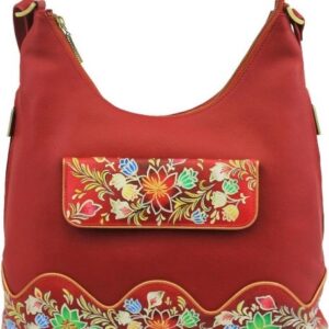 Red Flower Border Hand Painted Shoulder Bag