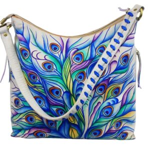 Peacock Feather Hand Painted Hobo Shoulder Bag