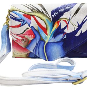Blue/White Hand Painted Tri-flap Cross-body Bag
