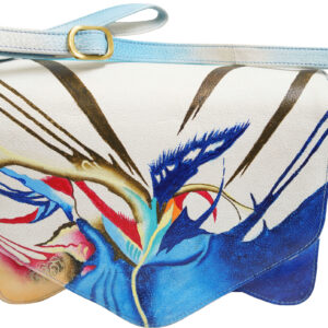 Blue/White Hand Painted Large Organizer Tri-flap Bag