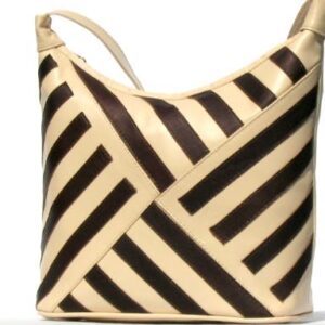 Leather Beige/Red stripes shoulder bag