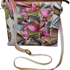 Abstract all leather Hand Painted Medium Cross-body bag
